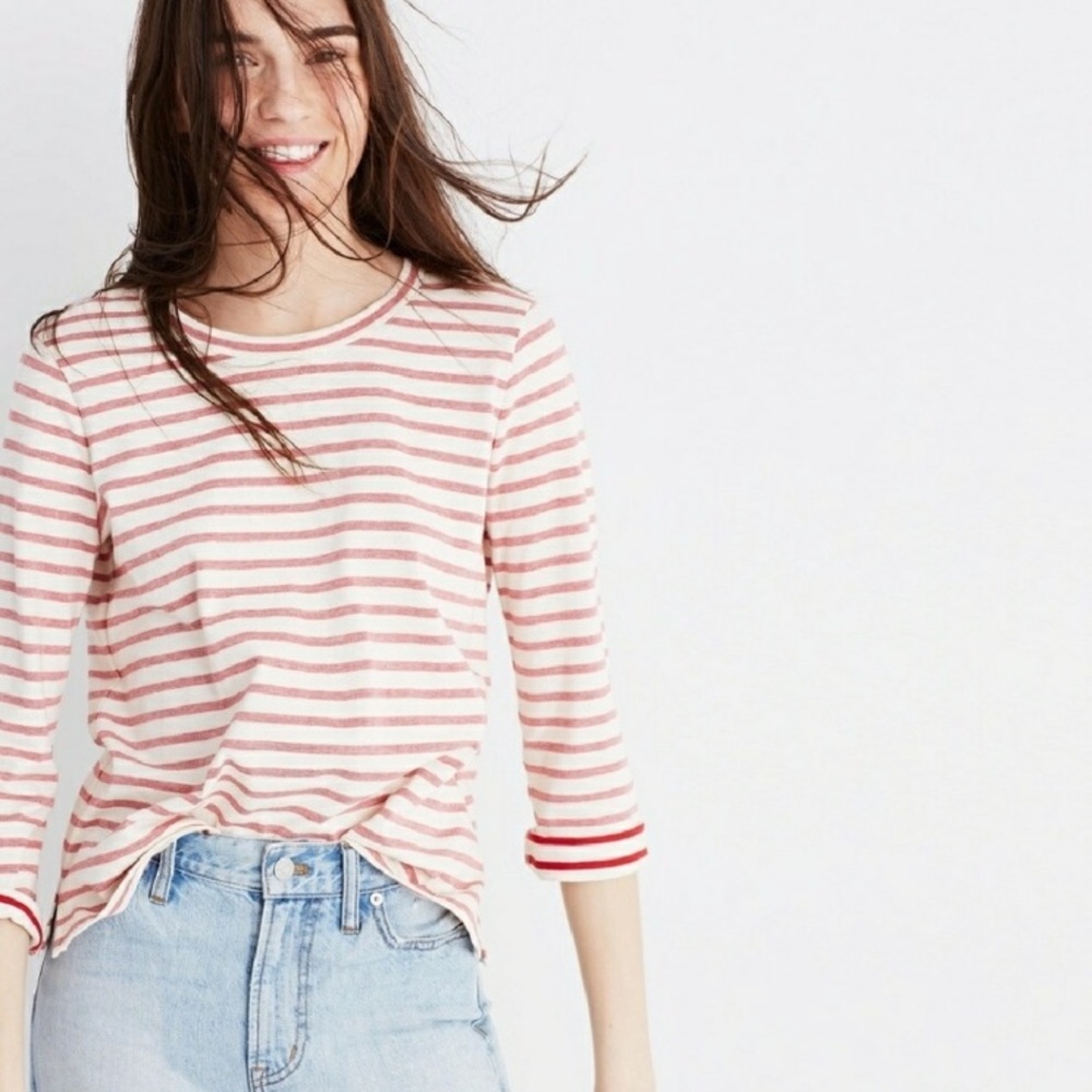 Keys Three Quarter Sleeve Stripped Tee